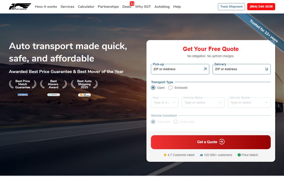 SGT Auto Transport - car shipping website